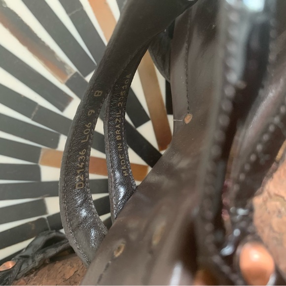 COLE HAAN wedge cork sandals with black patent straps & copper accents - Picture 7 of 7